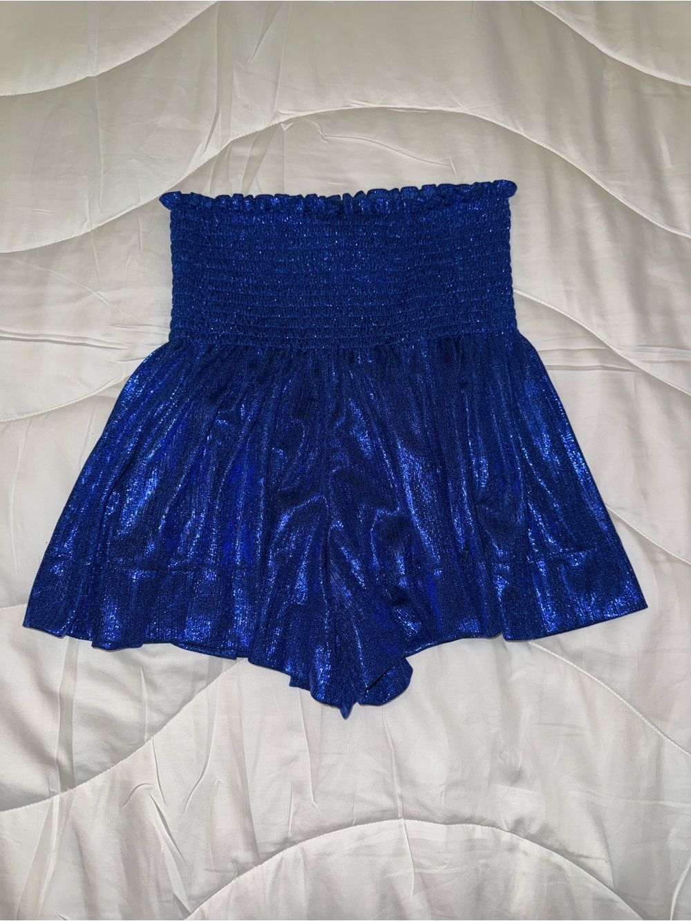 QUEEN OF SPARKLES Shimmery Royal Blue Smocked-Waist Skort